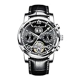 RORIOS Orologio Uomo Automatico Meccanico Orologio con Cinturino in Pelle Orologio Luminoso Pointer Impermeabile Tourbillon Orologio da Polso