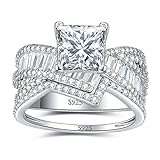 JewelryPalace 2ct Classico Anello Solitario Donna Argento con Cubica Zirconia, Anelli Impilabili Donna Argento 925 con Pietra a Taglio Principessa, Fede Nuziale Anello Fidanzamento Set Gioielli Donna