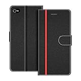 COODIO Custodia in pelle per iPhone 4S, Cover a Libro Magnetica Portafoglio per iPhone 4S / iPhone 4, Nero/Rosso