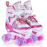 TOMSHOO Pattini a Rotelle Bambina, Pattini Regolabili 4 Ruote con Tutte Ruote LED, Pattini Rotelle per Bambino Bambini Principianti Regalo Compleanno