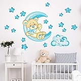 kina - R00318 Adesivi Murali Bambino Soffice Effetto Tessuto Ecologici e Anallergici Riposizionabile Orsetto sulla Luna Decorazione Muro Cameretta Asilo Nido Carta da Parati - Misura 40x30 cm