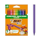 BIC Kids Pastelli Colorati, Plastidecor, Colori Assortiti, Confezione da 12 Pastelli, Colori per Bambini a Casa e a Scuola