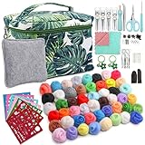 Benlay 165 Pcs Kit per L infeltrimento di lana Cardata Ad Ago, 50 Colori di Lana Roving Strumenti e Forniture Kit Per L infeltrimento di Lana Con Borsa Per L artigianato Feltro Del Fai da Te