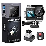 AKASO Brave 4 Pro Action Cam 4K 40M Fotocamera Subacquea, Videocamera 20MP WiFi 170° Grandangolare Doppio Schermo EIS Stabilizzazione, Touch Screen, 5x Zoom, 2x1350mAh Batterie, Kits di Accessori