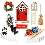 yumcute Porticina Elfo Natale, 17 Pezzi Porta Elfo Natalizio Legno, Accessori di Natale, Set di Accessori per Porta Gnomo per Casa delle Bambole in Miniatura