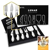 ICOSA Living LUNAR │ Set premium di 6 coltelli da formaggio │ Collezione completa di coltelli da formaggio in acciaio inossidabile con 15 ricette (confezione regalo)