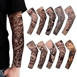 TSHAOUN 10 Pezzi Maniche Tatuaggi, Maniche con Tatuaggi per Uomo Manicotti con Tatuaggi Temporanei Finti Maniche Unisex, Realistico Tattoo Finti Maniche di Braccia Protezione Sportiva Ciclismo (10PCS)