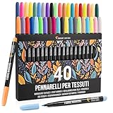 40 Pennarelli per Tessuti e Stoffa - Colori per Tessuti Atossici, Indelebili e Permanenti a Punta Fine - Ideali per Magliette, Borse in Stoffa e altri Tessuti - Per Bambini e Adulti