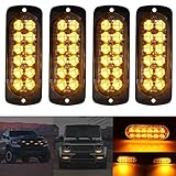 4 X 12LED Impermeabile Ultrasottile Spia Luminosa Luci Ambra Pericolo Luce Ambra Lampeggiante,Emergenza 12-24V Luci Ambra Pericolose per Auto Camion Rimorchio Caravan Moto Spia Luminosa