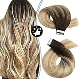 Moresoo Extension Capelli Veri Biadesivo Balayage Biondo Extension Biadesive Capelli Veri da Castano Scuro a Biondo Cavallino con Biondo Candeggino Extension Adesive 30 cm 30g/20pcs #2/27/613