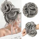 FESHFEN Chignon Finto per Capelli, Elastici Chignon Finti Sintetica Ondulato Capelli Naturale Coda di Cavallo Grigio e punte bianche Posticci per Capelli Spessi Updo per Donne Ragazze, 55g