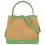 Parubi, Borsa Secchiello Donna a Mano con Tracolla, In Vera Pelle e Rafia, Made in Italy, Bauletto Paglia Borsetta Pochette Media Piccola Elegante, Modello Elide, Verde Pastello