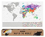 envami® Mappa del Mondo da Grattare - 68 X 43 CM - idee regalo - mappamondo da grattare con bandiere - scratch off map - mappa da grattare - cartina mondo da grattare - argento inglese