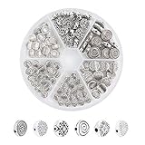 PandaHall 6 Stili 120 pz Tibetano Stile Perline Rotonde Perline Argento Antico distanziatore Allentato Perline in Metallo Charms per Gioielli Artigianali Fare