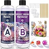 Resina Epossidica Trasparente, 474ml/16oz Colla Resina Epoxy con Indurente Atossica Kit Resina Epossidica 1:1 Rapporto per Creazioni Artistiche, Rivestimento Superfici, Modellismo, DIY