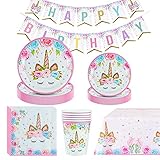 Amycute Unicorno Party Kit Compleanno, Set di Articoli per Feste Unicorno per Bambini Ragazze Festa di Compleanno Baby Shower Serve 16 Ospiti