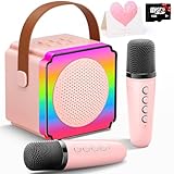 Gontence Karaoke Bambini con 2 Microfoni, Carta regalo, Carta TF, Luci LED ed Effetti di Cambio Voce, Giocattolo Regalo per Adulti, Ragazze e Ragazzi da 4, 5, 6, 7, 8 anni