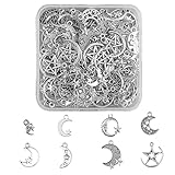 SUPERFINDINGS 112 Pz 8 Stili Stella Luna Ciondoli Ciondolo Charm Lega Stile Tibetano Argento Antico Celestiale Ciondolo Perline Ciondoli Luna Cava con Ciondoli Stella, Foro: 1.4~2 mm