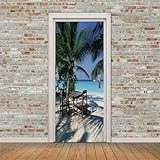 Adesivi per Porte Interne Vista Mare Adesivo Porta 3D Vacanza Autoadesiva Carta Parati 77x200 cm Decorazione da Parete Poster Murale per Soggiorno Camera da letto 6770m