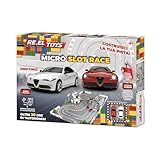 RE-EL Toys - Micro Slot - Pista slot car in scala 1:87 con 2 Alfa Romeo Giulia Quadrifoglio con luci e funzione turbo - Con accessori da assemblare - 0910