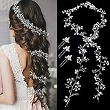 Fascia Nuziale per Capelli lunghi con Perline 3 Pezzi di strass, 100 cm Vines copricapo da sposa, forcine di U, Argento