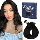 Fshine Extension Capelli Veri Cheratina 50g 40CM Extension Keratin Capelli Neri Extension 1g/ciocca Human Hair Extension U-Tip Extension Colore 1 Capelli Pre Bonded Hair Exension Lisci Capelli