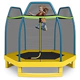 COSTWAY Trampolino Elastico per Bambini 223 cm, Tappeto Elastico per Bambini da Esterno ed Interno con Rete e Cuscinetto a Molle, Portata150 kg, Adatto ai Bambini 3+ Anni (Verde)