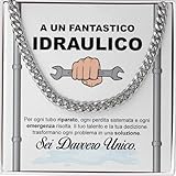 Bramart Collana Cubana Uomo Idraulico idea regalo compleanno - Idee Regali per lui Natale Festa del papà - Accessori gadget Idraulici - Cofanetto con DEDICA incluso (Idraulico Argento)