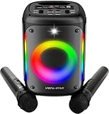 Vocal-Star VS-275, Impianto per karaoke con Bluetooth, 2 microfoni senza fili, altoparlante da 60w, effetti di luci, registrazione delle canzoni, ricaricabile