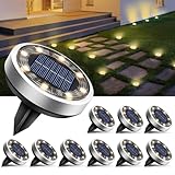 btfarm 10 Pezzi Luci Solari da Giardino, 8 LED Faretti Sepolta Solari a Led da Esterno, Lampade Solare da Terra IP65 Impermeabile per Cortile Prato Vialetto Scala Strade Paesaggio, Bianco Caldo