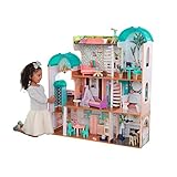 KidKraft Casa delle Bambole in Legno Camila con Accessori e Mobili inclusi, 4 Piani di Gioco con Gatto, Ascensore e Piscina, Giocattolo per Bambini 3+ Anni, 65986, Esclusivo Amazon