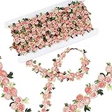 BOFUNX 5 Yards 2 cm Nastro di Pizzo Fiori Rosa Passamaneria Decorativa Floreale Tessuto per Cucire Fai da Te