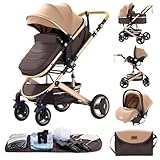 GLOKID Passeggino 3 in 1，Passeggino Canne，Trio，Con Seggiolino Accessori，Adattatori universali，Passeggino per bambini fino a 25 kg，4 ruote con ammortizzatori，navicella，grandi ruote (530 cachi)