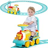 RELAX4LIFE Treno Giocattolo, con Binario, Trenino Elettrico Cavalcabile per Bambini, Funzione Musicale, Luci, Pedali Retrattili, Treno Regalo, Adatto a Bambini da 2+ Anni, Capacità di Peso 25 kg (blu)