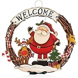 com-four® Ghirlanda di Natale Intrecciata - Ghirlanda per Porta "WELCOME" - Decorazione Natalizia da Appendere - Corona di Legno ca. Ø 24 cm (Babbo Natale-M)