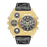 JewelryWe Orologio da Polso Grande Punky Militare Sport per Uomo, Bussola e Termometro Decorativo Dual Time Cinturino in Pelle Retro Vintage Gotico Quadrantini