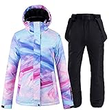 Ez4garden Snowboard all aperto colorato stampato giacca da sci e pantaloni Set antivento impermeabile caldo ispessimento, nero, Small