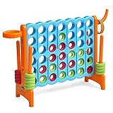 GYMAX Gioco Forza 4 Gigante 3 in 1, Anelli di Lancio, Canestro e Pallacanestro, per Bambini e Adulti, 84 x 33 x 74 cm (Arancione)