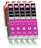 5 cartucce per stampanti con chip compatibile con Canon CLI-551 Magenta per Canon Pixma IP7250 IP8750 IX-6850 MG5450 MG5550 MG5650 MG5655 MG6350 MG6450 MG6650 MG7150 MG7550 MX725 MX925