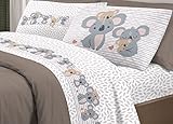 BIANCHERIAWEB Completo Lenzuola Letto Pensieri Delicati 100% Cotone Dis. Koala Family Matrimoniale Beige