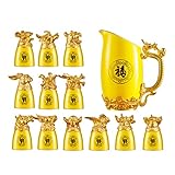 1 Set Cinese 12 Zodiaco Segni di Grappa Set Retro Colpo di Bicchiere di Vino Tazza Dispenser di Vino Caraffa per Soju Whisky Cinese Baijiu Giallo