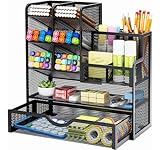 Marbrasse Organizer da Scrivania in Rete,Organizer per Cancelleria,Portapenne,Multifunzione,Portaoggetti da Scrivania e Cassetto per Casa e Ufficio (Nero)