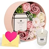 ANBET Fiori di Sapone Scatola Rotonda Regalo Donna Rosa Artificiale Candele Profumate da Bagno Regalo Festa della Mamma Compleanno Anniversario