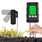 Misuratore PH Terreno 6 in 1,Igrometro Piante con Fertilità del Suolo/Umidità/pH/Temperatura/Luce Solare/Umidità Ambientale,Sensore Umidità Terreno per Giardinaggio,Prato,Agricoltura,Piante da Esterno