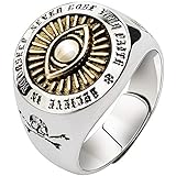 Anello Occhio di Dio massoneria massonico d oro in Argento Sterling 925 inciso Skull & Crossbones per Uomo Donna Regolabile