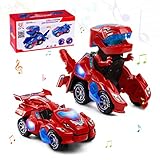 Highttoy Dinosauro Robot Giocattolo Bambini 3-6 Anni,Macchina Dinosauro Trasformabili Automatica con Luci e Suono Giocattoli Bambino 3 4 5 6 Anni Maschio Robot Dinosauri per Bambini Rosso