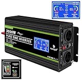 NOVOPAL 3000W Onda Sinusoidale Pura Power Inverter DC 12v in AC 220v con Display LCD Intelligente-2 EU Presa con Uscita USB and 5 Metri di Telecomandoper per Camion Camping Macchina da Caffè