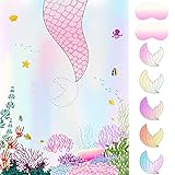 ASTARON Pin The Tail on The Mermaid Game con 24 Pezzi di Coda, Giochi per Feste di Compleanno a Tema Sirena per Bambini