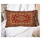 EKOBLA Copricuscino decorativo orientale persiano con motivo in legno di legno, stampa antica, in lino, per letto, divano, rettangolare, 30,5 x 50,8 cm, rosso