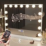 Hansong Specchio Trucco con Luci e Bluetooth Hollywood Specchio con 15 Lampadine LED Specchio Per Trucco con 3 Modalità di Illuminazione a Colori Tavolo o da Parete con Lampadine